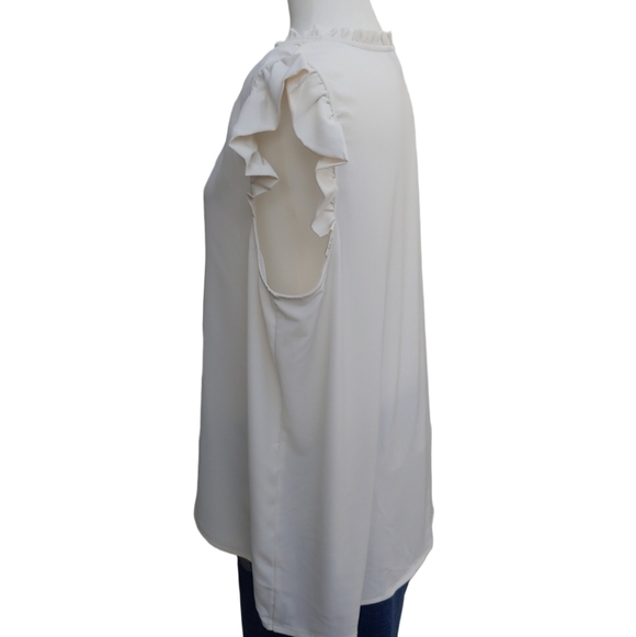 Ann Taylor Mixed Media Cream Ruffle Shell Top in Women's XL - Picture 9 of 17